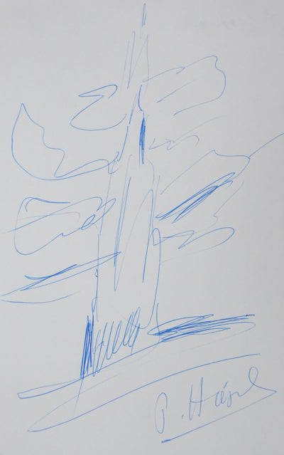Pierre HIEGEL : L'ombre sous l'arbre, Autographe et dessin original signé