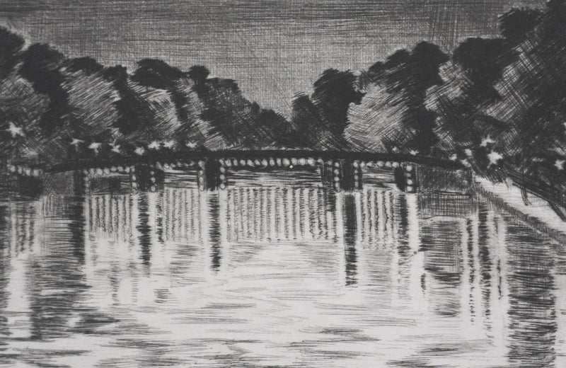 Camille COMBE : Amsterdam, nuit de juin sur le Herengracht, Gravure originale signée