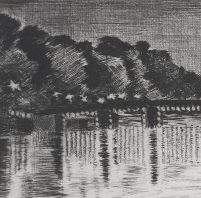 Camille COMBE : Amsterdam, nuit de juin sur le Herengracht, Gravure originale signée