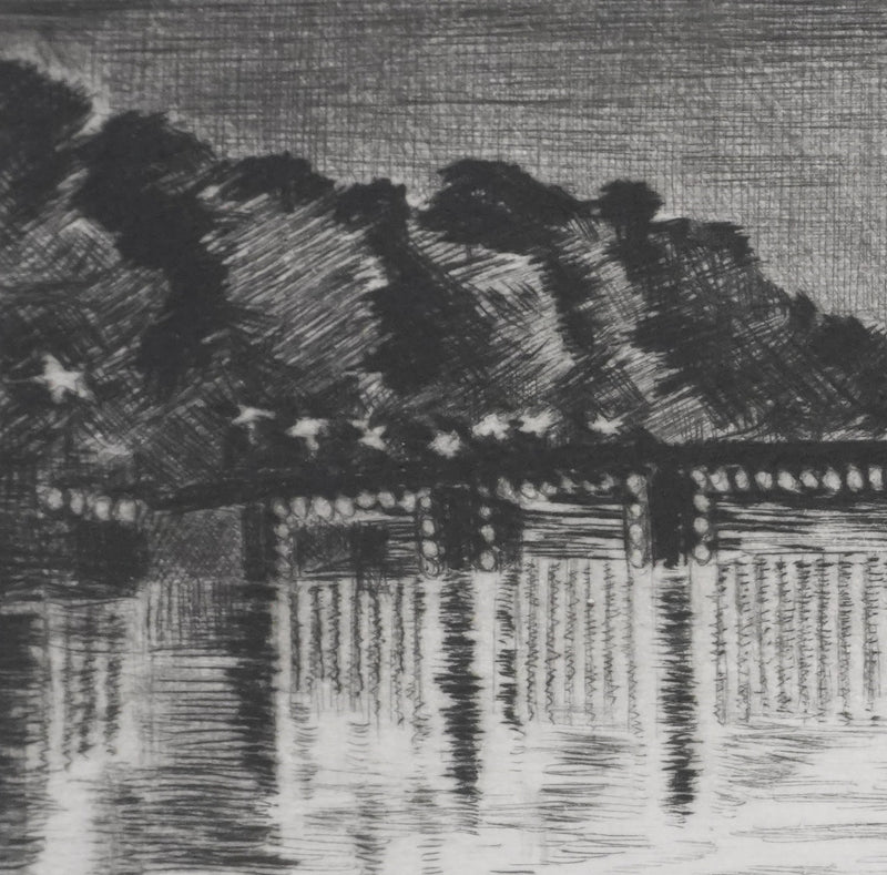 Camille COMBE : Amsterdam, nuit de juin sur le Herengracht, Gravure originale signée