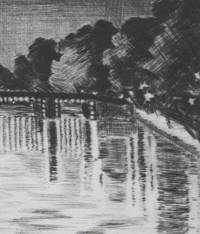 Camille COMBE : Amsterdam, nuit de juin sur le Herengracht, Gravure originale signée