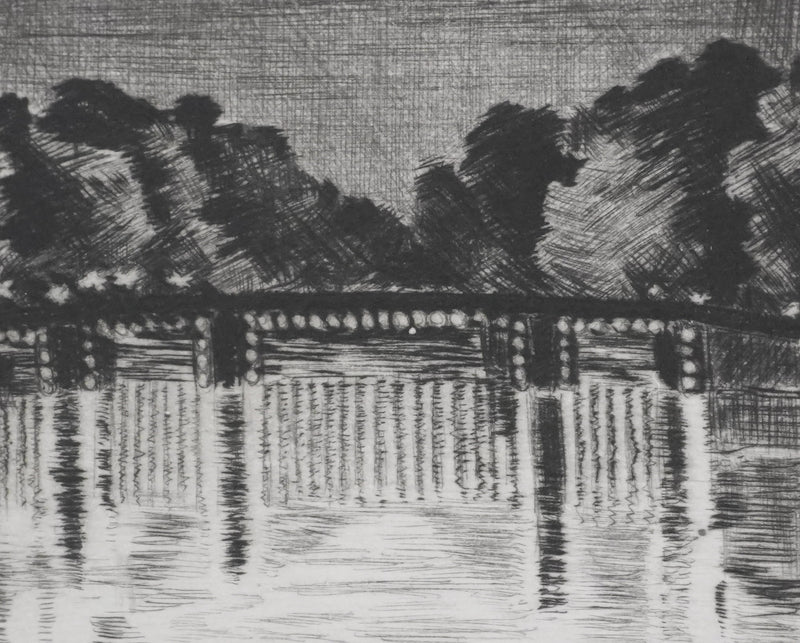 Camille COMBE : Amsterdam, nuit de juin sur le Herengracht, Gravure originale signée