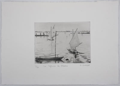 Camille COMBE : Les lagunes de Grado, Gravure originale signée