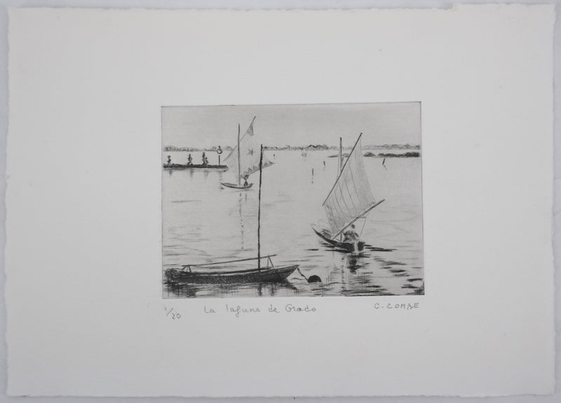 Camille COMBE : Les lagunes de Grado, Gravure originale signée