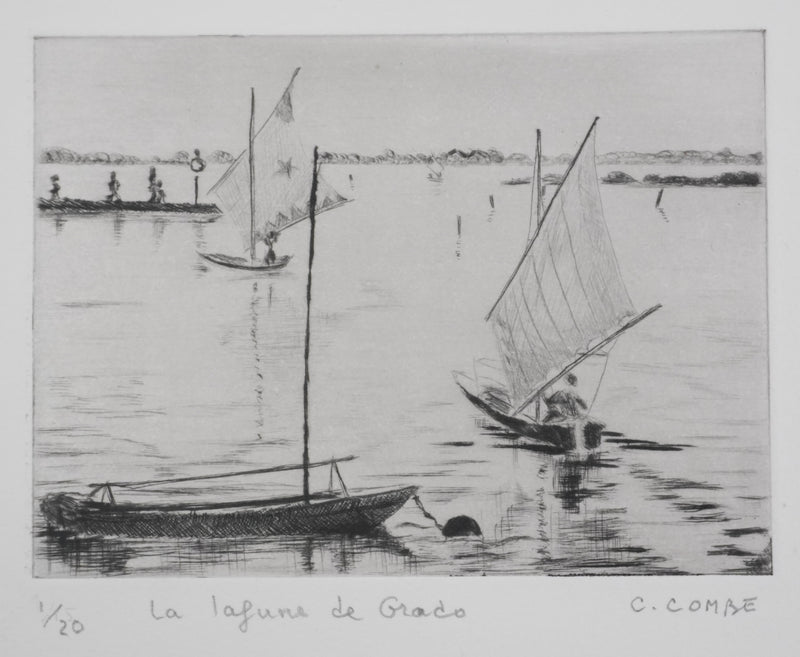 Camille COMBE : Les lagunes de Grado, Gravure originale signée
