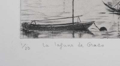 Camille COMBE : Les lagunes de Grado, Gravure originale signée