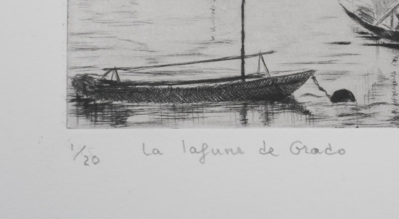 Camille COMBE : Les lagunes de Grado, Gravure originale signée
