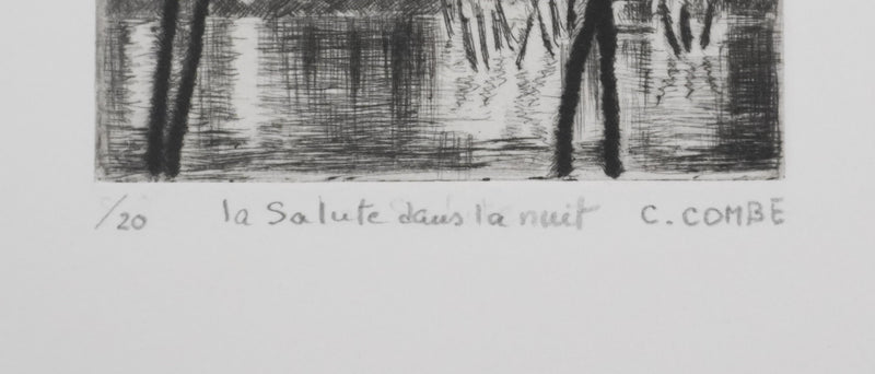 Camille COMBE : Venise, La Salute dans la nuit, Gravure originale signée