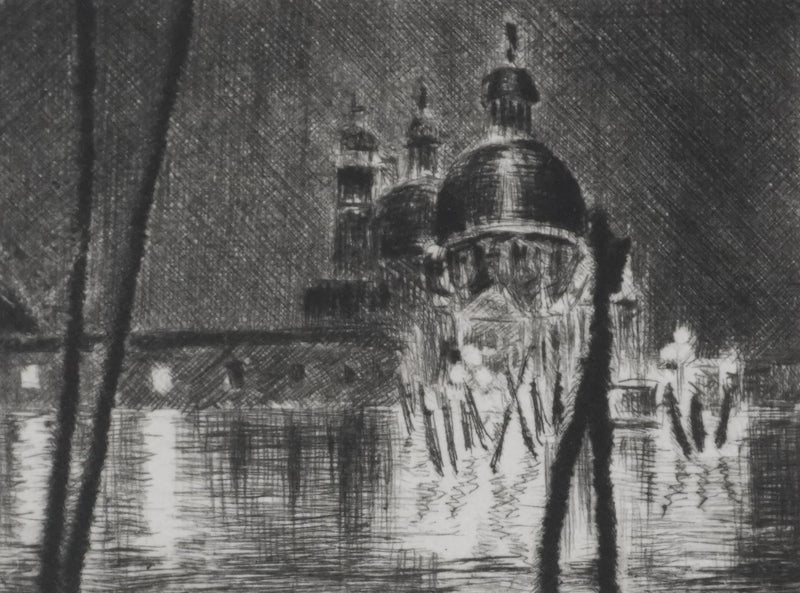 Camille COMBE : Venise, La Salute dans la nuit, Gravure originale signée