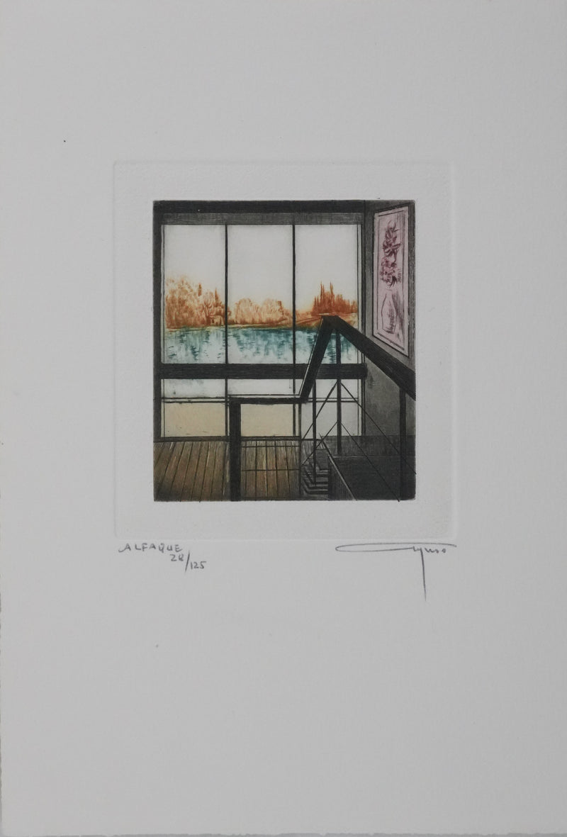 Alfonso AYUSO : Vue sur le lac, Gravure originale signée