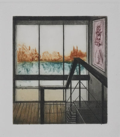 Alfonso AYUSO : Vue sur le lac, Gravure originale signée