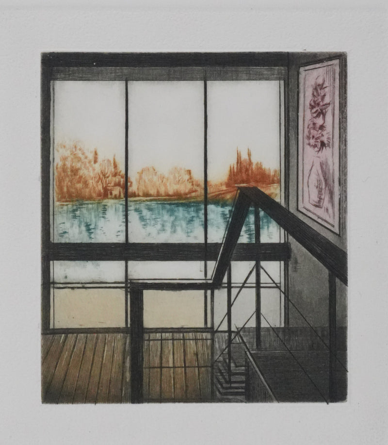 Alfonso AYUSO : Vue sur le lac, Gravure originale signée