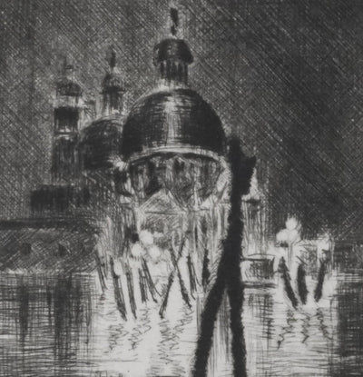 Camille COMBE : Venise, La Salute dans la nuit, Gravure originale signée
