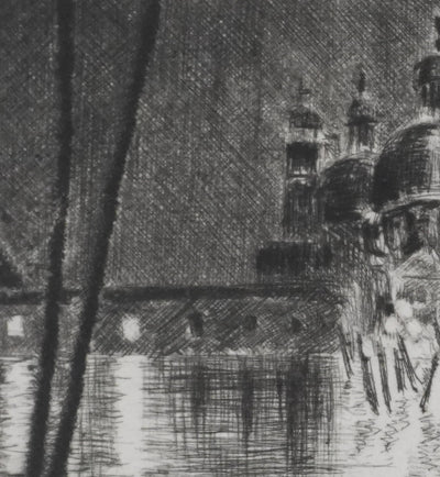 Camille COMBE : Venise, La Salute dans la nuit, Gravure originale signée