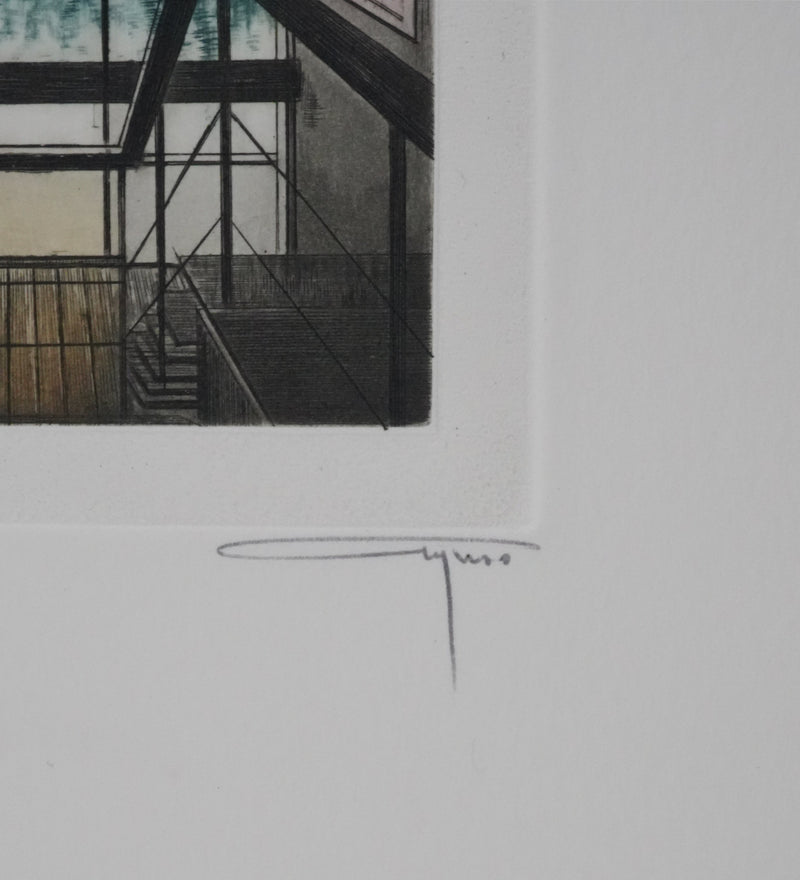 Alfonso AYUSO : Vue sur le lac, Gravure originale signée