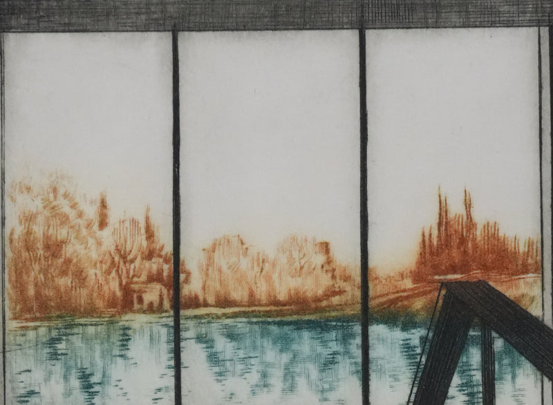 Alfonso AYUSO : Vue sur le lac, Gravure originale signée