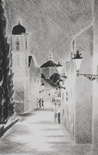 Camille COMBE : Un soir à Antequera, Gravure originale signée