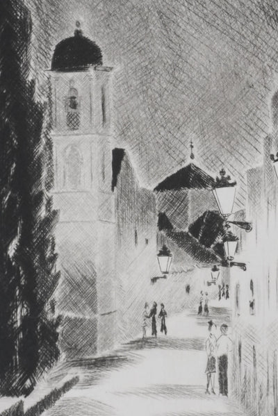 Camille COMBE : Un soir à Antequera, Gravure originale signée