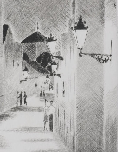Camille COMBE : Un soir à Antequera, Gravure originale signée