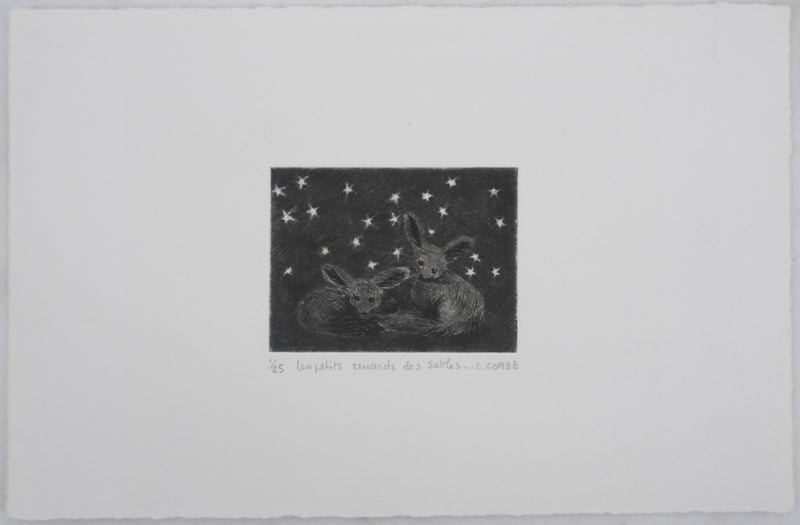 Camille COMBE : Les petits renards des sables, Gravure originale signée