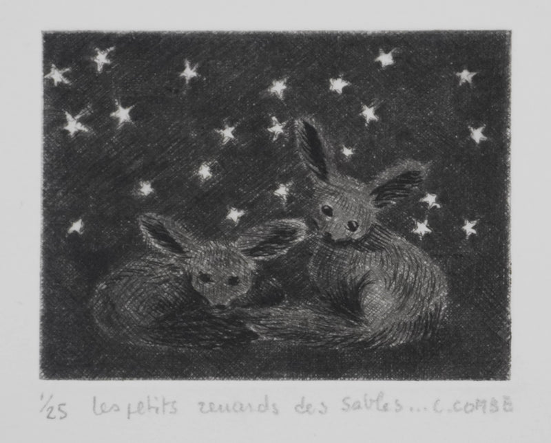 Camille COMBE : Les petits renards des sables, Gravure originale signée