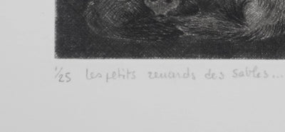 Camille COMBE : Les petits renards des sables, Gravure originale signée