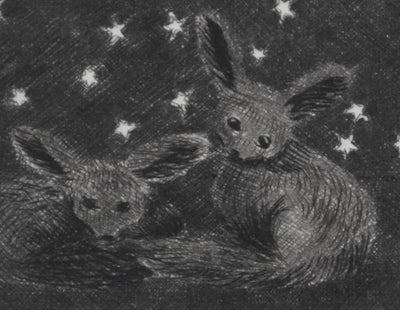 Camille COMBE : Les petits renards des sables, Gravure originale signée