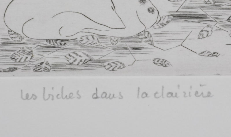 Camille COMBE : Les biches dans la clairière, Gravure originale signée
