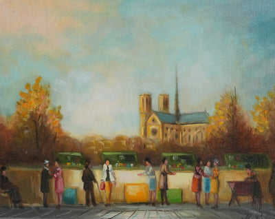 Michel PABOIS : Paris, Les bords de Seine vue sur Notre Dame, Huile sur toile originale signée