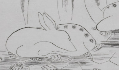 Camille COMBE : Les biches dans la clairière, Gravure originale signée