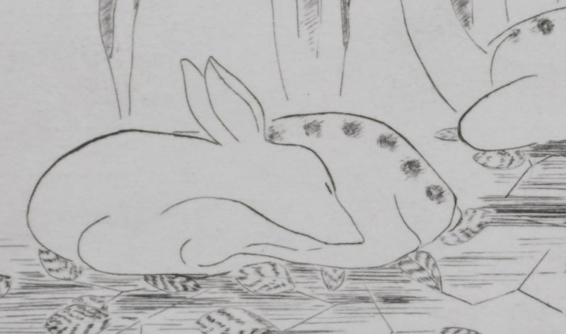 Camille COMBE : Les biches dans la clairière, Gravure originale signée