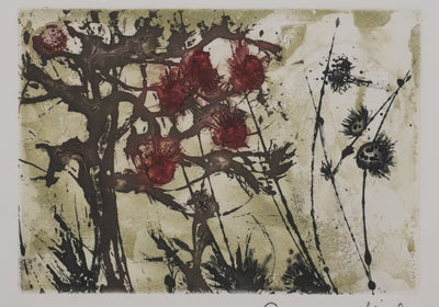 Georges VIAL : Les fleurs d'automne, Gravure originale signée