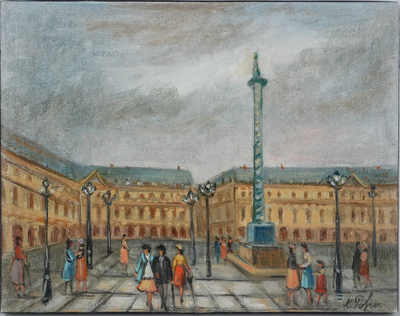 Michel PABOIS : Paris, La place Vendôme, Huile sur toile originale signée