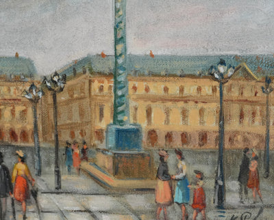 Michel PABOIS : Paris, La place Vendôme, Huile sur toile originale signée