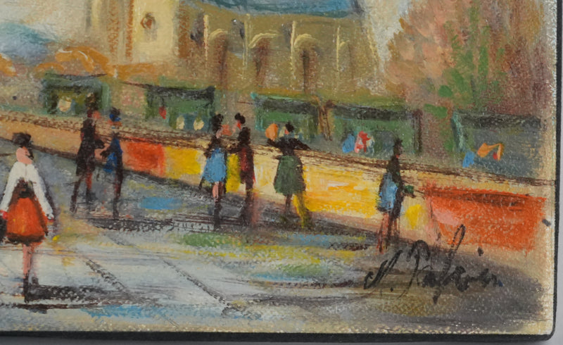 Michel PABOIS : Paris, Vue sur la Tour Eiffel et Notre Dame, Huile sur toile originale signée