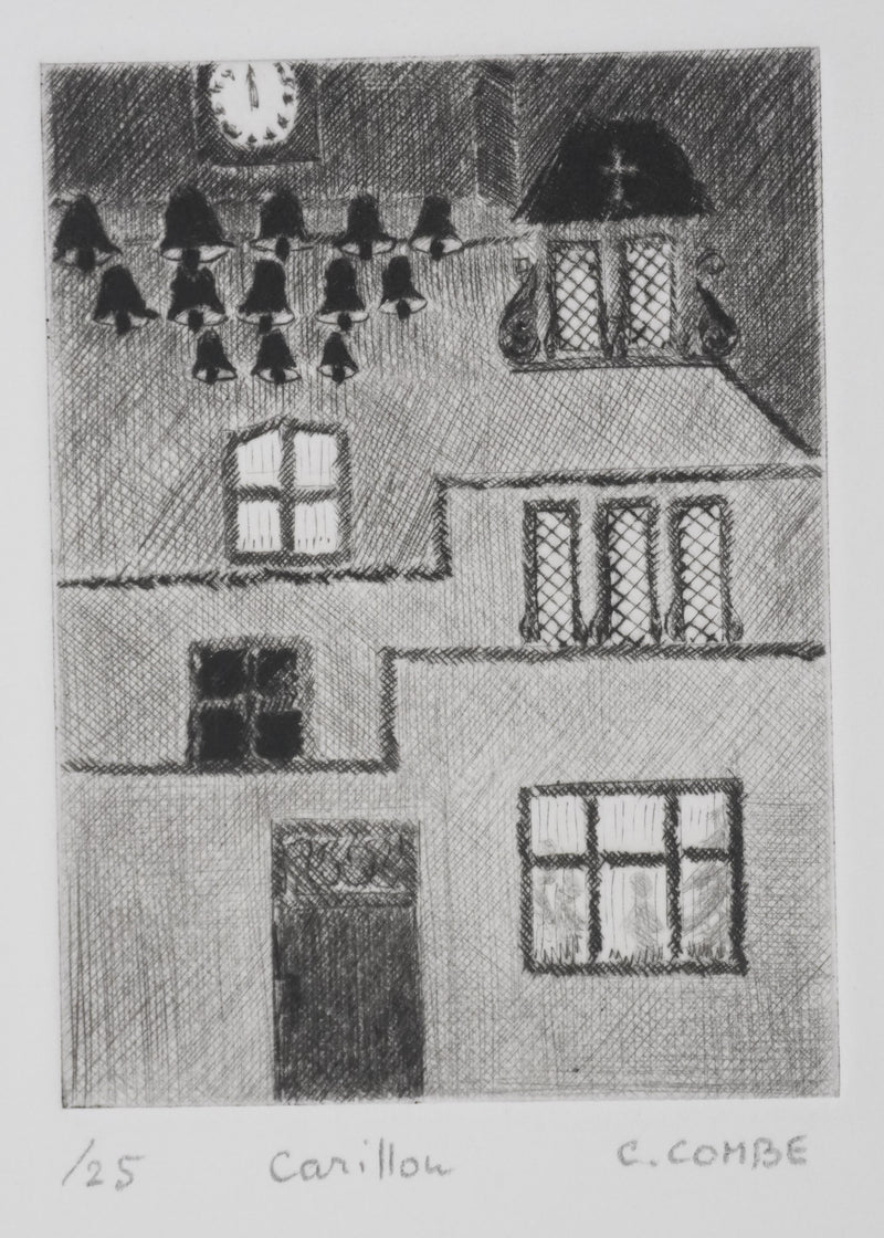 Camille COMBE : Carillon à minuit, Gravure originale signée
