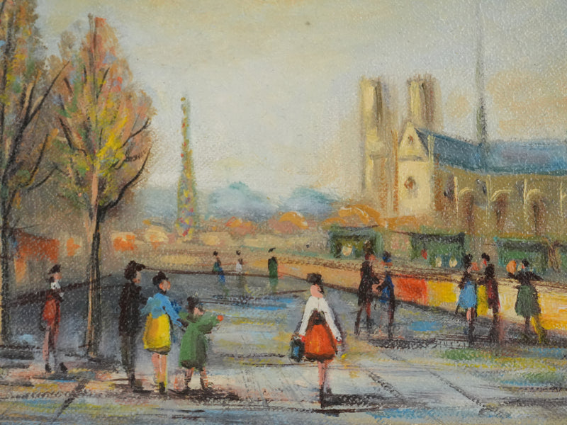 Michel PABOIS : Paris, Vue sur la Tour Eiffel et Notre Dame, Huile sur toile originale signée