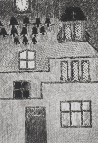 Camille COMBE : Carillon à minuit, Gravure originale signée
