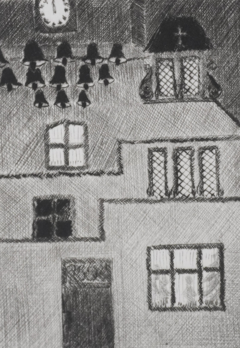 Camille COMBE : Carillon à minuit, Gravure originale signée