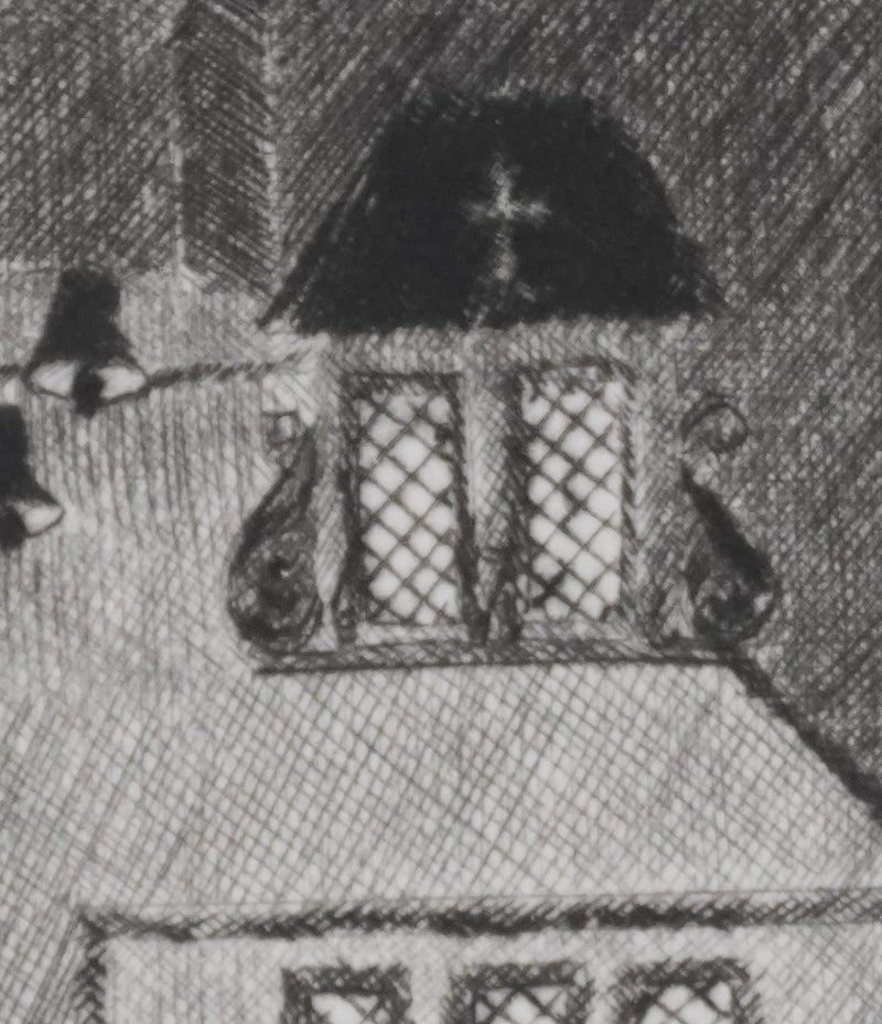 Camille COMBE : Carillon à minuit, Gravure originale signée