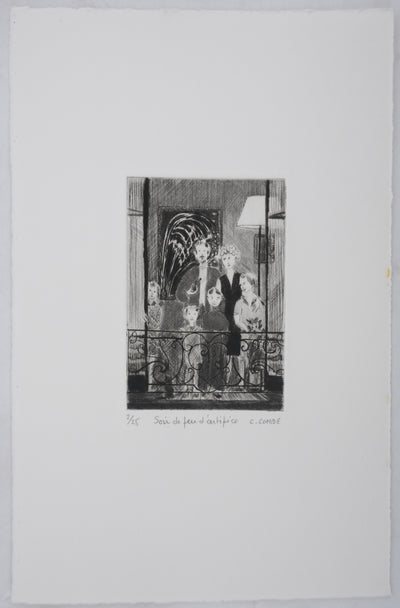 Camille COMBE : Soir de feu d'artifice, Gravure originale signée