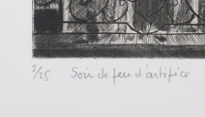 Camille COMBE : Soir de feu d'artifice, Gravure originale signée