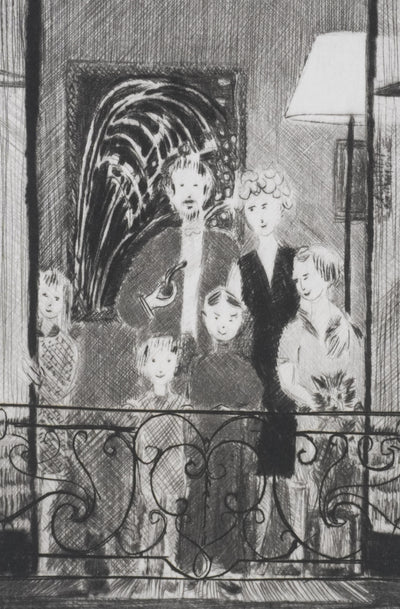 Camille COMBE : Soir de feu d'artifice, Gravure originale signée