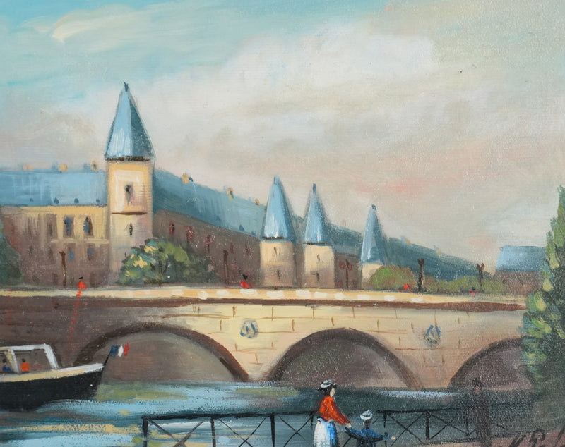 Michel PABOIS : Paris, Le passage du bateau devant la Conciergerie, Huile sur toile originale signée