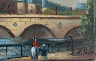 Michel PABOIS : Paris, Le passage du bateau devant la Conciergerie, Huile sur toile originale signée