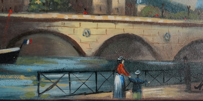 Michel PABOIS : Paris, Le passage du bateau devant la Conciergerie, Huile sur toile originale signée