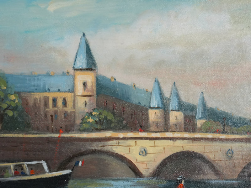 Michel PABOIS : Paris, Le passage du bateau devant la Conciergerie, Huile sur toile originale signée