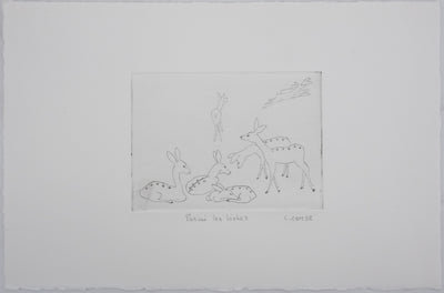 Camille COMBE : Parmi les biches, Gravure originale signée