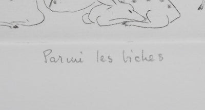 Camille COMBE : Parmi les biches, Gravure originale signée