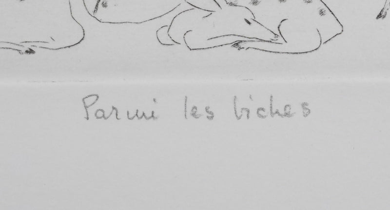 Camille COMBE : Parmi les biches, Gravure originale signée